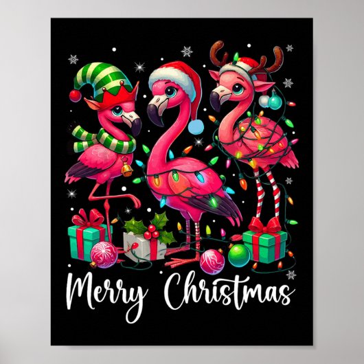 Frohe Weihnachtsbeleuchtung Flamingo Weihnachtsman Poster (Vorne)