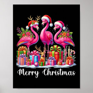 Frohe Weihnachtsbeleuchtung Flamingo Weihnachtsman Poster