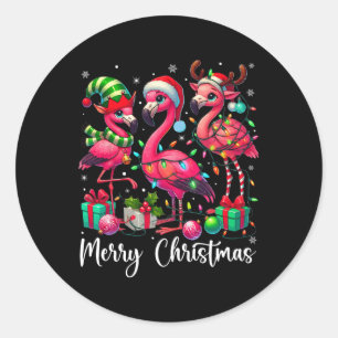 Frohe Weihnachtsbeleuchtung Flamingo Weihnachtsman Runder Aufkleber