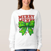 Frohe Weihnachtsbeleuchtung Grüner Bow Urlaub Sweatshirt (Vorderseite)