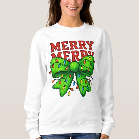 Frohe Weihnachtsbeleuchtung Grüner Bow Urlaub Sweatshirt (Vorderseite)