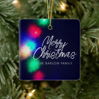 Frohe Weihnachtsbeleuchtung Keramikornament