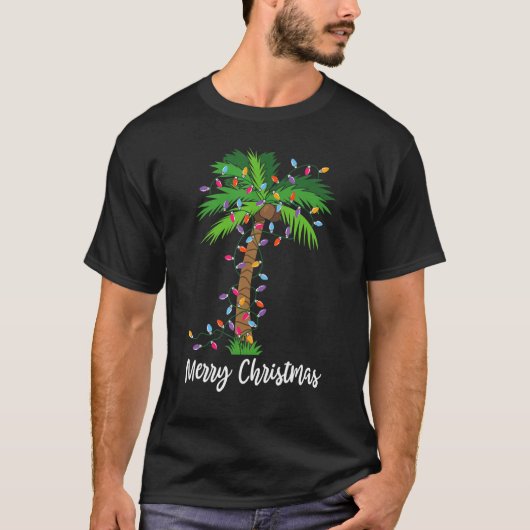 Frohe Weihnachtsbeleuchtung Palm Tree Beach Xmas P T-Shirt (Vorderseite)