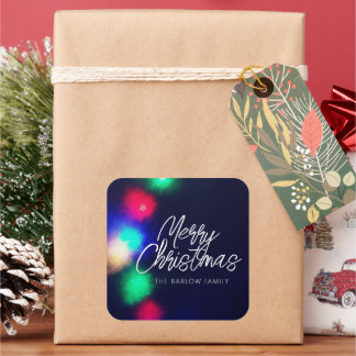 Frohe Weihnachtsbeleuchtung Quadratischer Aufkleber