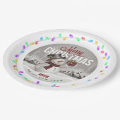 Frohe Weihnachtsbeleuchtung Rahmen Papier Platte Pappteller (Schrägansicht)