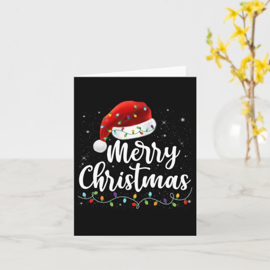 Frohe Weihnachtsbeleuchtung Red Weihnachtsmannmütz Karte (Gelbe Blume)