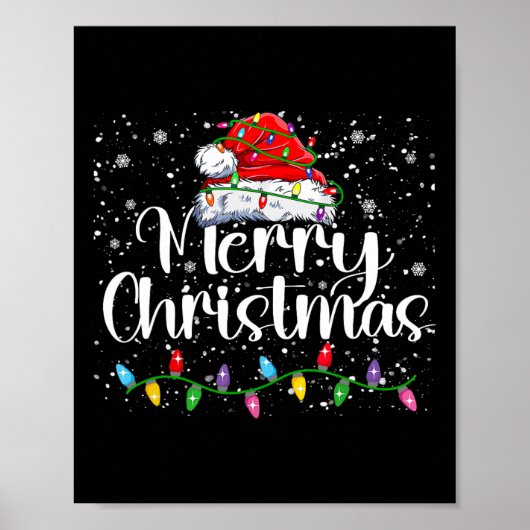 Frohe Weihnachtsbeleuchtung Red Weihnachtsmannmütz Poster (Vorne)