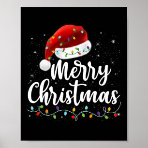 Frohe Weihnachtsbeleuchtung Red Weihnachtsmannmütz Poster