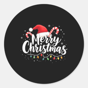 Frohe Weihnachtsbeleuchtung Red Weihnachtsmannmütz Runder Aufkleber