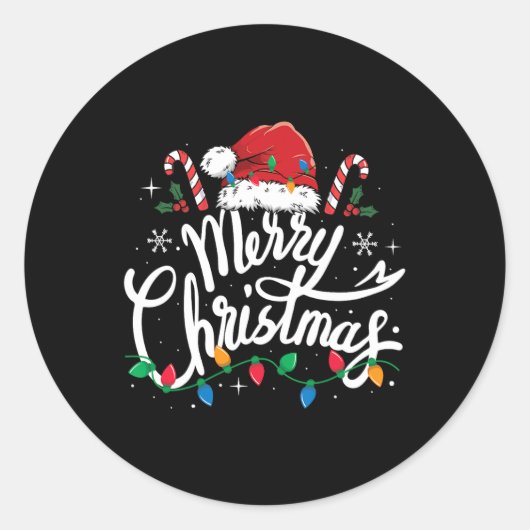 Frohe Weihnachtsbeleuchtung Red Weihnachtsmannmütz Runder Aufkleber (Vorderseite)