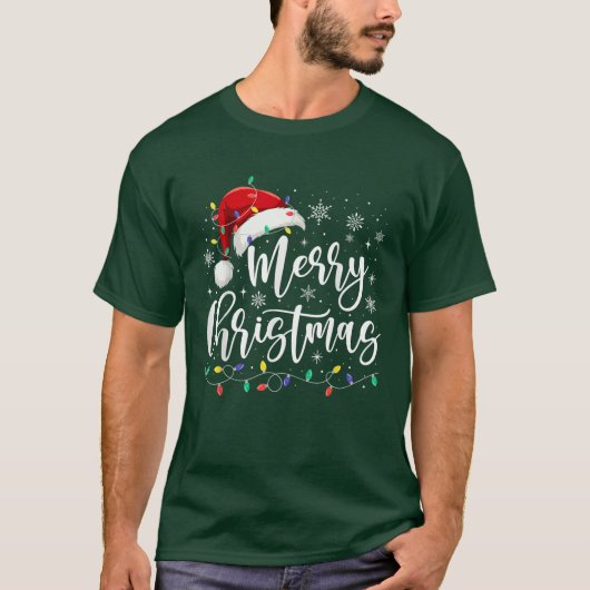 Frohe Weihnachtsbeleuchtung Red Weihnachtsmannmütz T-Shirt (Vorderseite)
