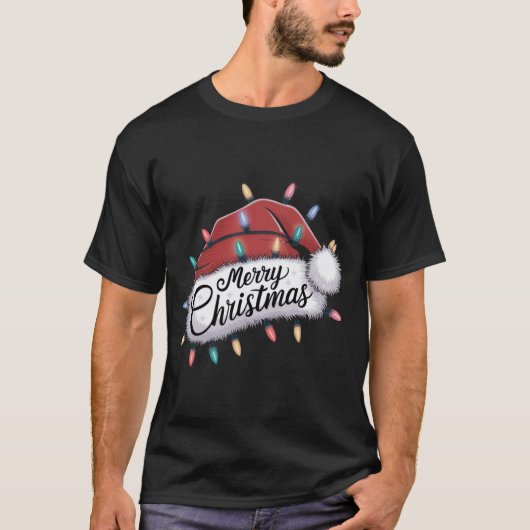 Frohe Weihnachtsbeleuchtung Red Weihnachtsmannmütz T-Shirt (Vorderseite)