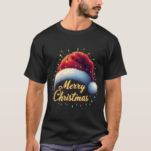 Frohe Weihnachtsbeleuchtung Red Weihnachtsmannmütz T-Shirt (Vorderseite)
