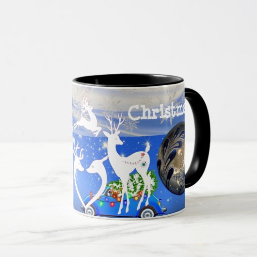 Frohe Weihnachtsberge Pristine Snowflakes Blau Tasse (VorderseiteRechts)