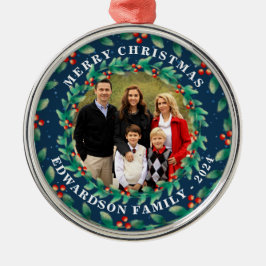 Frohe Weihnachtsbergerfamilie Foto Ornament Aus Metall