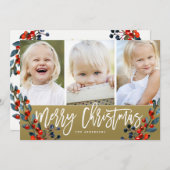 Frohe Weihnachtsberries 3 Foto Weihnachtskarte Feiertagskarte (Vorne/Hinten)
