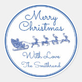 Frohe Weihnachtsbezeichnung Gray Sleigh Santa Deer Runder Aufkleber (Vorderseite)