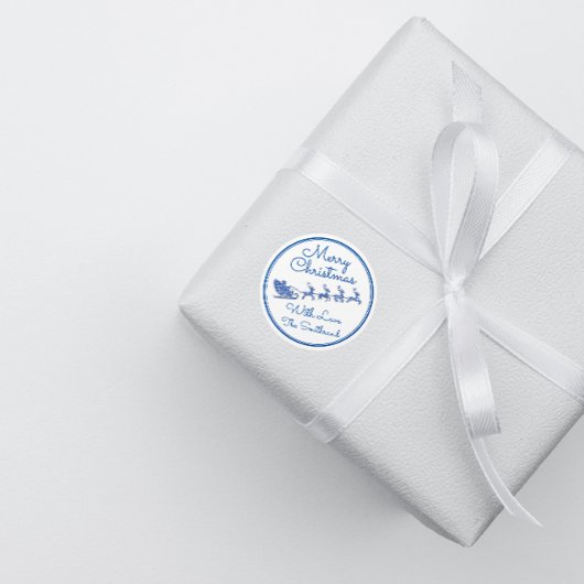 Frohe Weihnachtsbezeichnung Gray Sleigh Santa Deer Runder Aufkleber