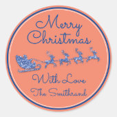 Frohe Weihnachtsbezeichnung Gray Sleigh Santa Rein Runder Aufkleber (Vorderseite)