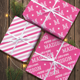 Frohe Weihnachtsbezeichnung Monogram Pink Teen Gir Geschenkpapier Set