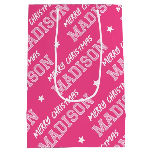 Frohe Weihnachtsbezeichnung Typografie Pink Mittlere Geschenktüte (Rückseite)