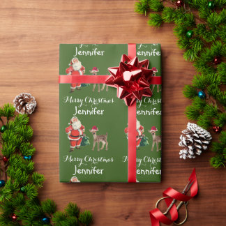 Frohe Weihnachtsbezeichnung Weihnachtsmann und Rei Geschenkpapier