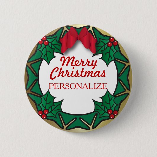 Frohe Weihnachtsbezeichnung Wreath Button (Vorderseite)