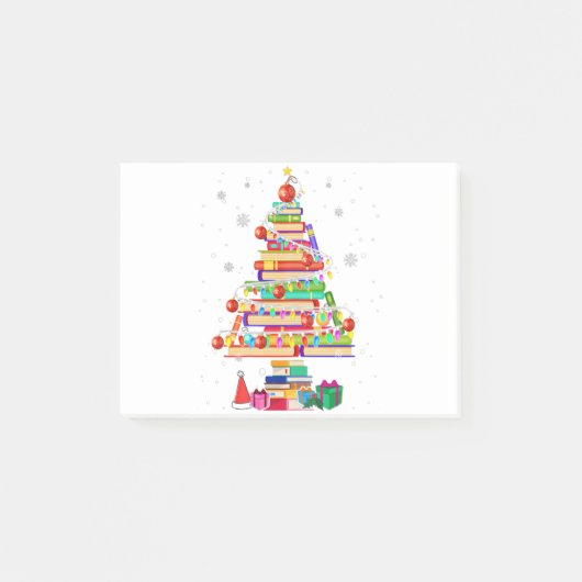Frohe Weihnachtsbibliothek Baum Niedliches Buch Lo Post-it Klebezettel (Vorderseite)