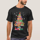 Frohe Weihnachtsbibliothek Baum Niedliches Buch Lo T-Shirt (Vorderseite)