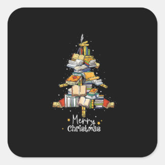 Frohe Weihnachtsbibliothek Bäume Niedliches Buch L Quadratischer Aufkleber