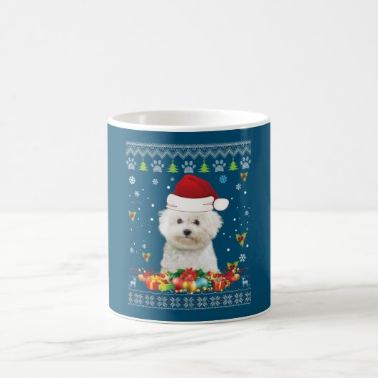Frohe Weihnachtsbichons Frise Hund Ugly Sweater Kaffeetasse (Mittel)