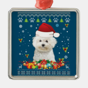 Frohe Weihnachtsbichons Frise Hund Ugly Sweater Ornament Aus Metall