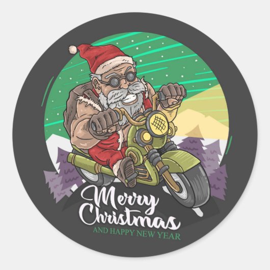 Frohe Weihnachtsbiker Santa Classic Round Aufklebe Runder Aufkleber (Vorderseite)