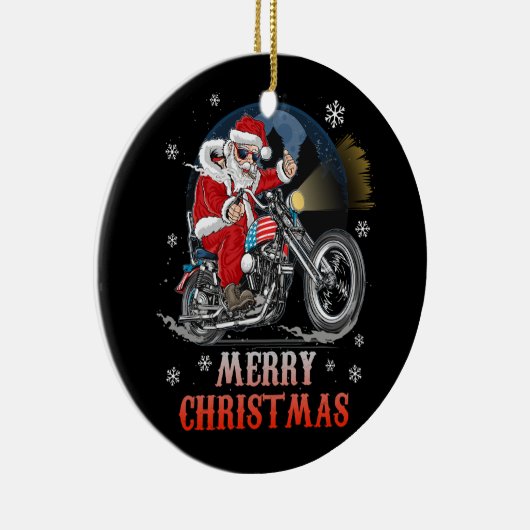 Frohe Weihnachtsbiker Weihnachtsmann Motorrad Fan Keramik Ornament (Rechts)