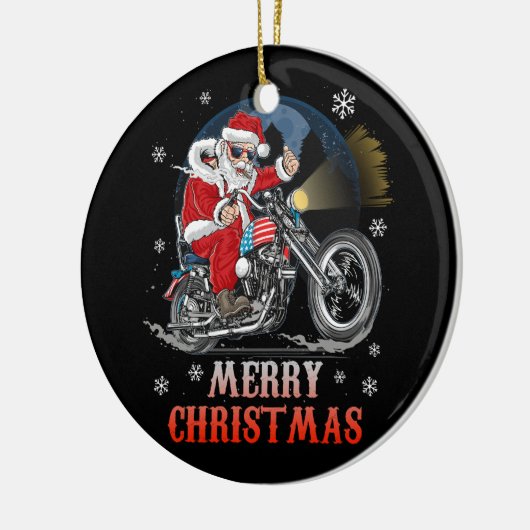 Frohe Weihnachtsbiker Weihnachtsmann Motorrad Fan  Keramik Ornament (Links)