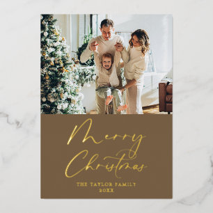 Frohe Weihnachtsbilder braun mit Gold Folien Feiertagskarte