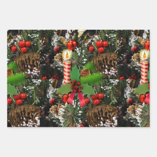 Frohe Weihnachtsblätter Wrapping Paper Geschenkpapier Set (Vorderseite)