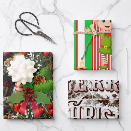 Frohe Weihnachtsblätter Wrapping Paper Geschenkpapier Set (Vorderseite)