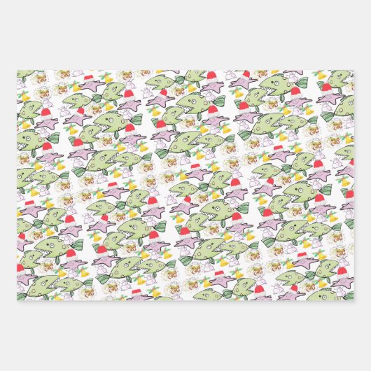 Frohe Weihnachtsblätter Wrapping Paper Shark Geschenkpapier Set (Vorderseite 3)