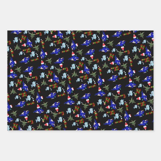 Frohe Weihnachtsblätter Wrapping Paper Shark Geschenkpapier Set (Vorderseite 2)