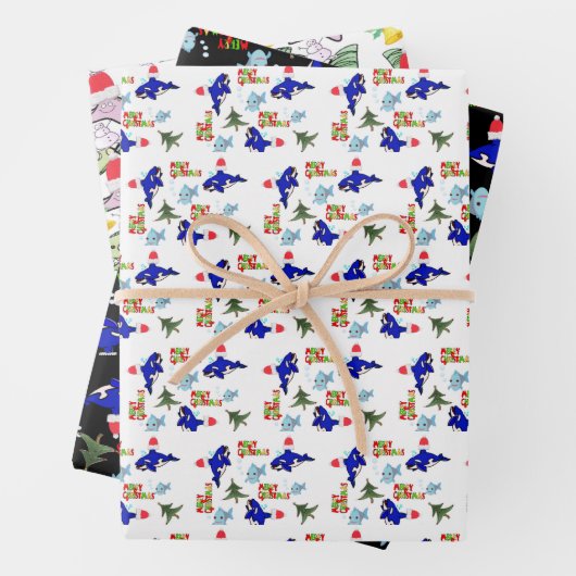 Frohe Weihnachtsblätter Wrapping Paper Shark Geschenkpapier Set (Beispiel)