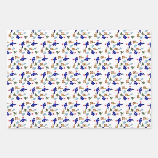 Frohe Weihnachtsblätter Wrapping Paper Shark Geschenkpapier Set (Vorderseite)