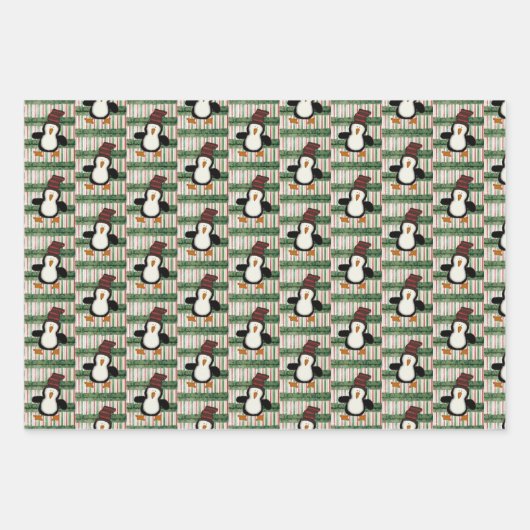 Frohe Weihnachtsblätter Wrapping Papier Pinguin (Vorderseite 3)