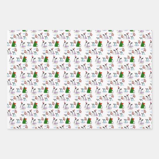 Frohe Weihnachtsblätter Wrapping Papier Pinguin (Vorderseite)