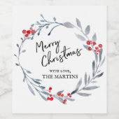 Frohe Weihnachtsblauer Kranz Weinmarke Weinetikett (Einzelnes Label)