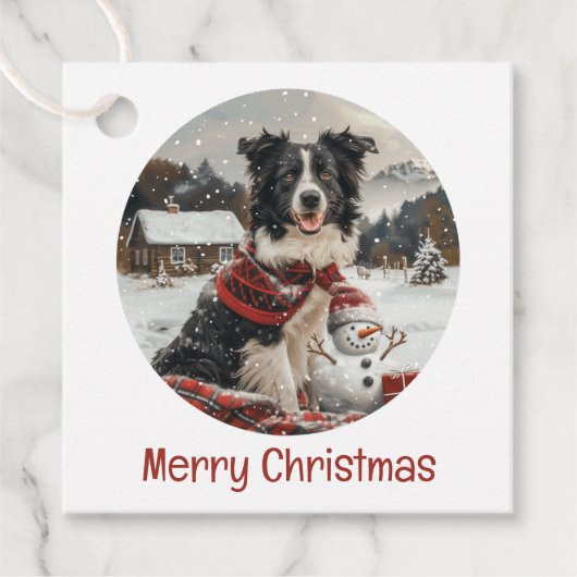 Frohe Weihnachtsborder Collie Dog Snowman Geschenkanhänger (Vorderseite)