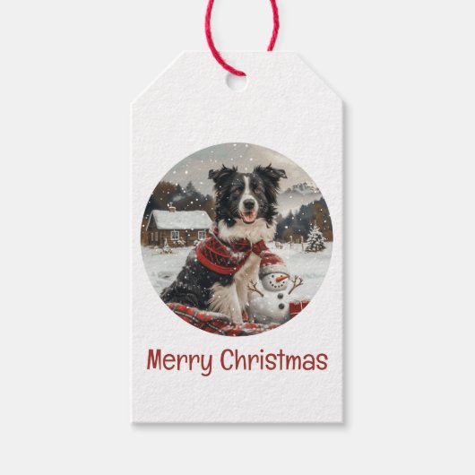 Frohe Weihnachtsborder Collie Dog Snowman Geschenkanhänger (Vorderseite)