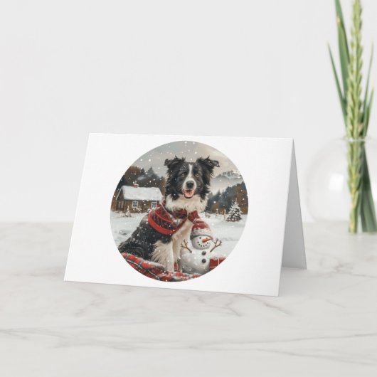 Frohe Weihnachtsborder Collie Dog Snowman Karte (Vorderseite)
