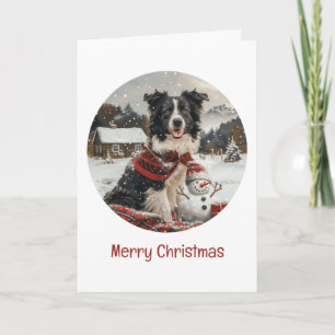 Frohe Weihnachtsborder Collie Dog Snowman Karte