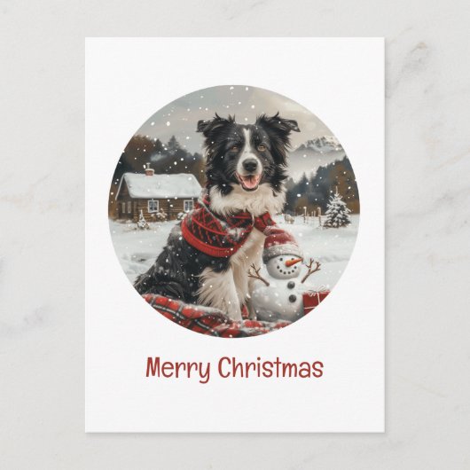 Frohe Weihnachtsborder Collie Dog Snowman Postkarte (Vorderseite)